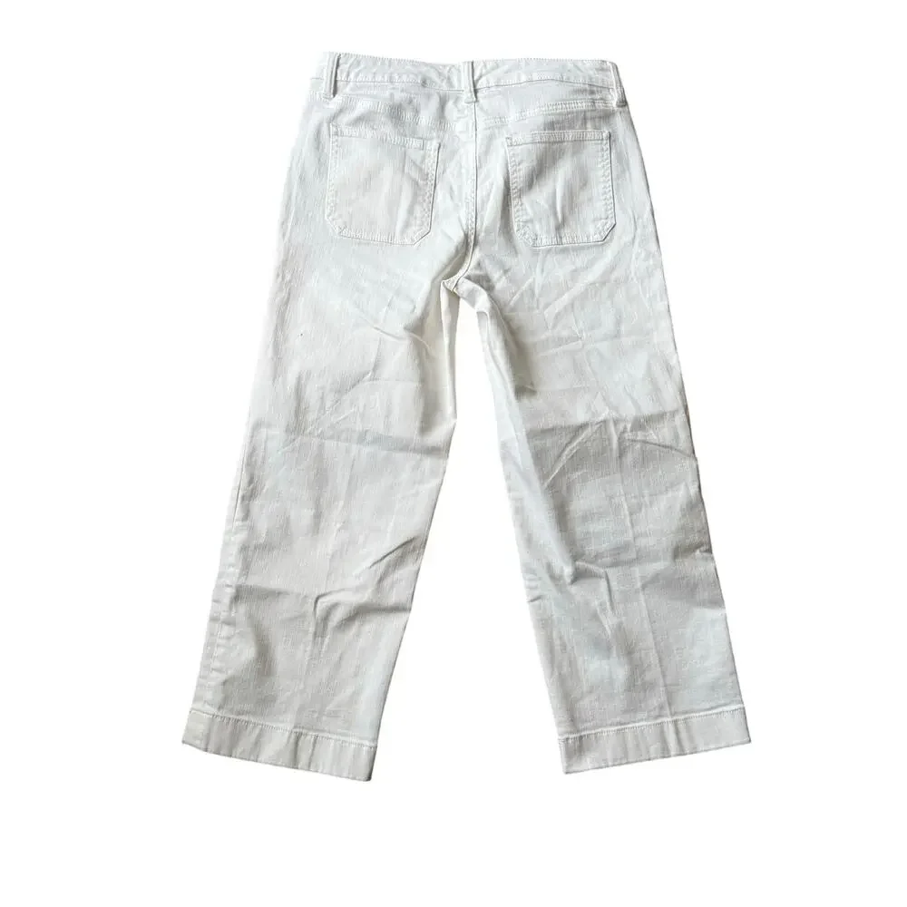 Talbots White Straight Leg Cropped Denim Pants Size 8 Casual Mature Coastal - Picture 7 of 8